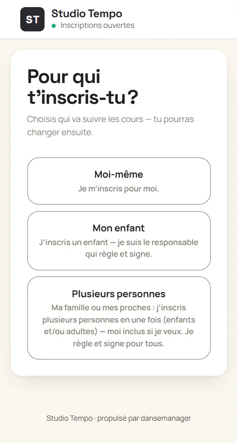 Le formulaire d'inscription sur téléphone.